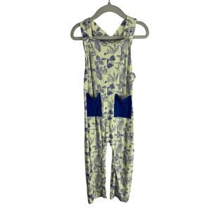 Kate Quinn Jungle Print Romper Green Blue Bamboo Snaps Pockets Toddler 2T